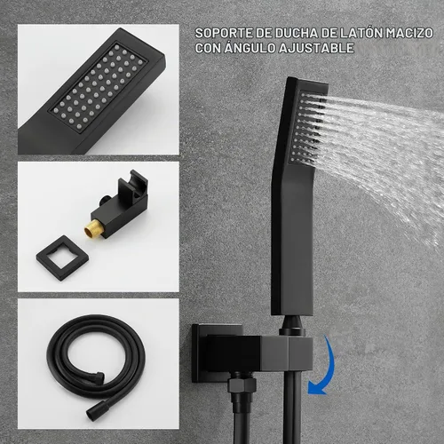 Vista 4 de SHAMANDA Sistema de ducha con boquilla de cascada y cabezal de ducha de mano, juego de llave de ducha de lluvia de 10" completo con válvula redonda
