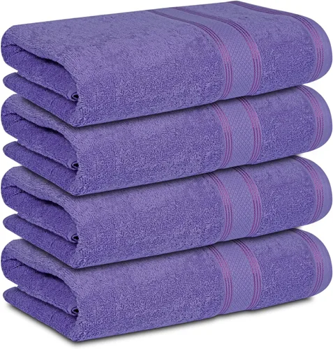 Vista 2 de Casa Lino Juego de 4 toallas de baño color lavanda (54 x 27 pulgadas) – Juego de toallas de baño grandes – Toallas de baño 100% algodón para baño