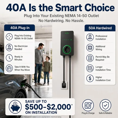 Vista 3 de Autel Cargador EV Nivel 2 40 Amperios Hogar Inteligente AI para Vehículo Eléctrico (EV) con Wi-Fi y Bluetooth, EVSE con Funda Integrada y Cable