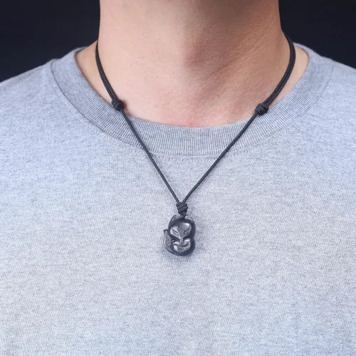 Vista 3 de COAI Collar con colgante de zorro de piedra para hombre y mujer, Piedra, Jaspe