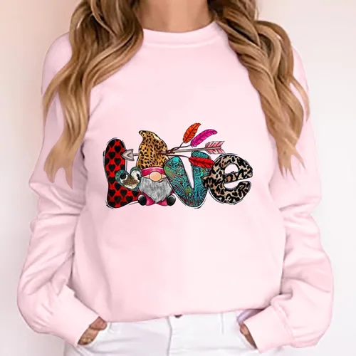 Vista 4 de Sudadera para el día de San Valentín para mujer, con gráfico navideño, holgada, casual, de manga larga, cuello redondo, blusas