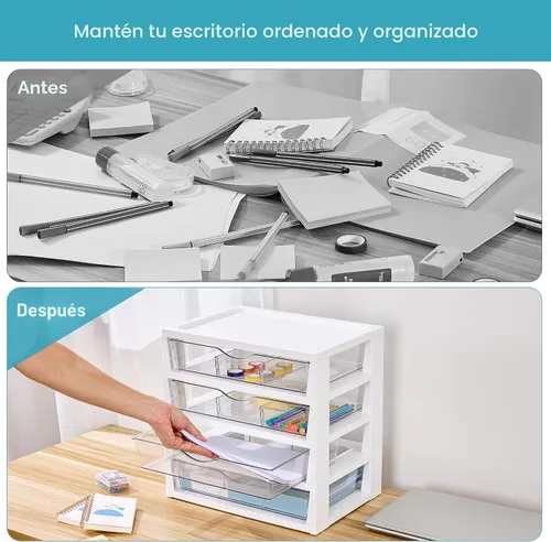 Vista 4 de Vtopmart - Organizador de escritorio de plástico transparente, organizador de archivos de escritorio de 4 niveles con cajones, organización