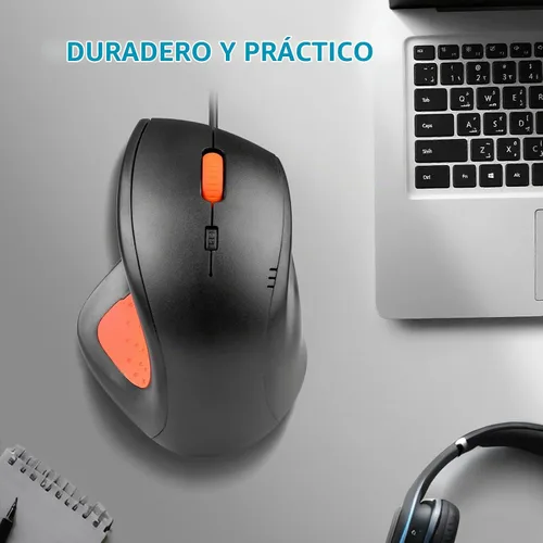 Vista 5 de ONE-UP Mouse de oficina con cable, diseño ergonómico, agarre de silicona antideslizante, 600/1000/1600 DPI ajustable, cable de 5 pies, compatible