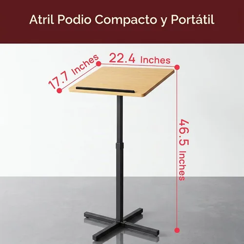 Vista 2 de Pyle Atril portátil de piso, podio, altura ajustable, diseño de pie constante, para profesor, conferencia, aula, soporte para libros de computadora