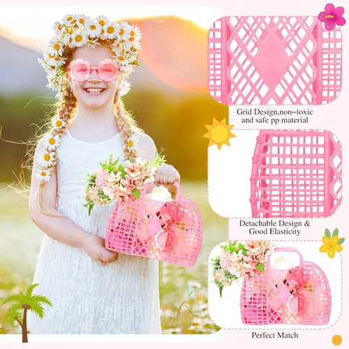 Vista 4 de Zubebe 4 bolsas de gelatina para niños, bolsa de gelatina, bolsa de gelatina reutilizable para niñas, bolsa de playa para niñas, cesta de Pascua