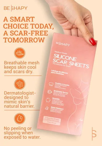Vista 2 de BeShapy - Hojas de silicona reutilizables para cicatrices 4 hojas de silicona duraderas y transpirables para cicatrices Cinta de silicona
