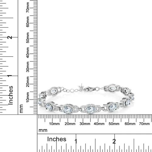 Vista 3 de Gem Stone King 9.65 ct oval topacio azul cielo 925 pulsera de plata esterlina 7 pulgadas para mujer con extensor de 1 pulgada, Metal Gema, Topacio