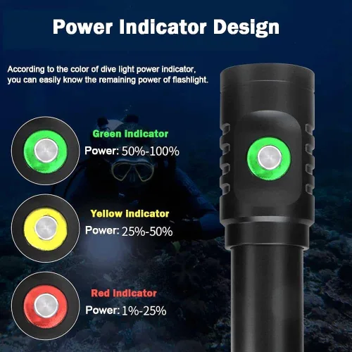 Vista 6 de Linterna de buceo de 10000 lúmenes, luz de buceo IPX8, impermeable, recargable, 3 modos, linterna submarina, linterna LED submarina profesional