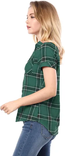 Vista 4 de Allegra K Camisa clásica de algodón a cuadros occidentales con botones para mujer