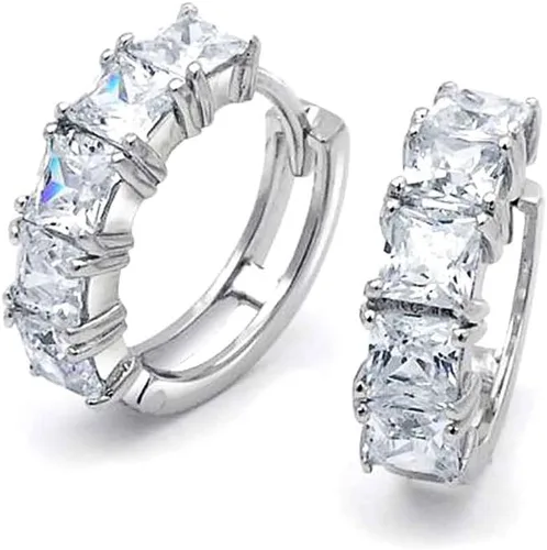 Vista 4 de Juego de aretes de aro Kpop Huggie con corte baguette clásico para novias, para mujeres y hombres, circonita cúbica transparente, plata de ley 925