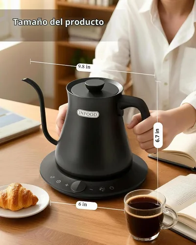 Vista 8 de INFOOD Hervidor eléctrico de cuello de cisne de 0.8L, control de temperatura preciso para café de goteo y té, ebullición rápida de agua de 1200W