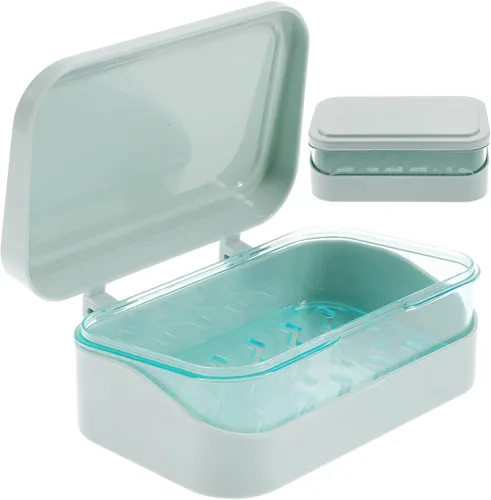Vista 11 de DOITOOL Soporte para jabón con tapa, barra de jabón, contenedor y protector para baño, cocina, fregadero, ducha, bañera, caja abatible con drenaje