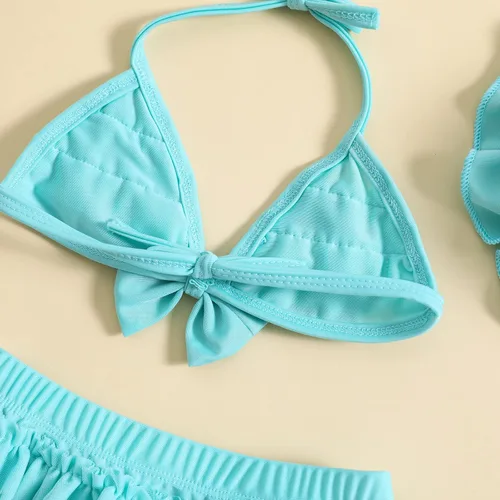 Vista 9 de Yccutest Traje de baño de flores para bebé, 3 piezas, parte superior triangular, parte inferior con volantes, sombrero para el sol, conjunto