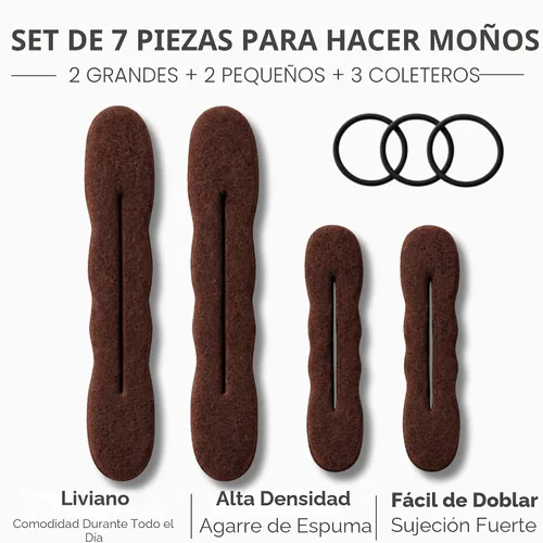 Vista 2 de Styla Hair Creador Mágico de Moños (2 Pequeños, 2 Grandes) Esponja de Espuma Moldeadora de Moños Accesorios para el Cabello (Morena) Moldeador