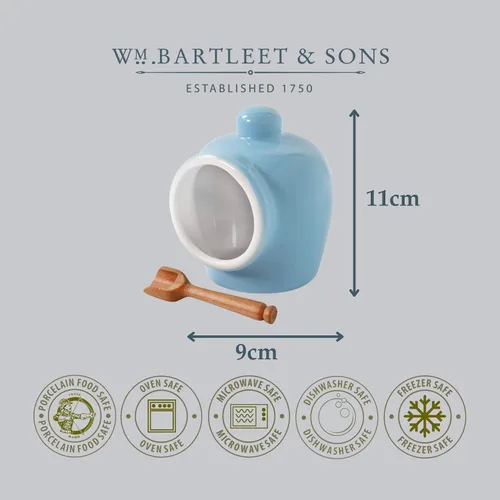 Vista 6 de Wm Bartleet & Sons - Cerdo de sal tradicional de porcelana con cuchara de madera para servir, color azul