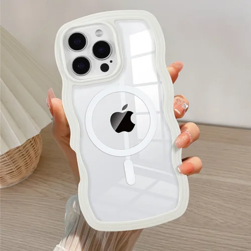 Vista 15 de QLTYPRI Funda magnética para iPhone 11 compatible con Magsafe, bonita funda transparente con marco de onda rizada para niñas y mujeres, parachoques