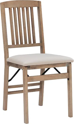 Vista 12 de Linon Keira - Juego de 2 sillas plegables de madera rústica natural con asiento tapizado beige y respaldo de misión