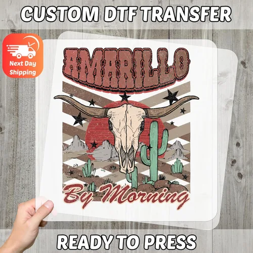 Vista 3 de Western DTF Iron-On Graphic – Longhorn Skull Design DIY Prensa de calor para fanáticos de la música country – Listo para imprimir Retro Cowboy