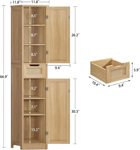 Vista 3 de Iwell 66.9" Tall Bathroom Storage Cabinet with 2 Doors & 1 Drawer