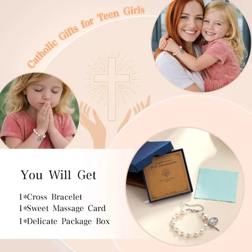 Vista 7 de C-leen Regalos de primera comunión para niñas, pulsera de cruz para la primera comunión, regalos religiosos para adolescentes, regalos