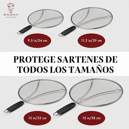 Vista 9 de Pantalla contra salpicaduras para sartén, protector de salpicaduras de grasa de acero inoxidable de 9.5 pulgadas, cubre salpicaduras de aceite