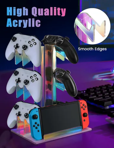 Vista 3 de NiHome Iridescent Acrylic 3-Tier Game Controller Holder Headset Stand for PS5 Xbox ONE Switch, Universal Game Controller Organizer Stand Anti-Slip