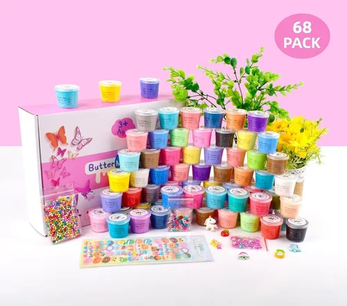 Vista 2 de Kit de slime de mantequilla, paquete de 68 mini regalos de fiesta para niñas y niños, suministros perfumados de limo a granel y niños, juguete