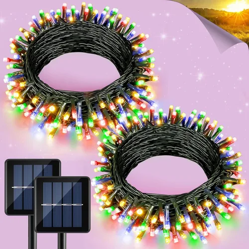 Vista 9 de 2 Pack de luces solares de Navidad para exteriores, tira de luces solares de 80 pies con 240 LED para exteriores, impermeables, 8 modos de luz