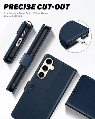 Vista 8 de TUCCH Funda tipo cartera para Galaxy S23 FE, funda interior de TPU a prueba de golpes, función atril, bloqueo RFID, ranura para tarjetas, funda