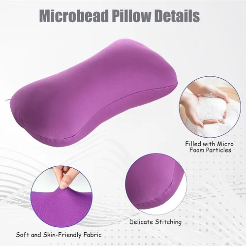 Vista 2 de Paquete de 2 almohadas de cuello de microcuentas, almohada para reposacabezas de hueso y cojín de apoyo cervical, almohada de tubo universal cómoda