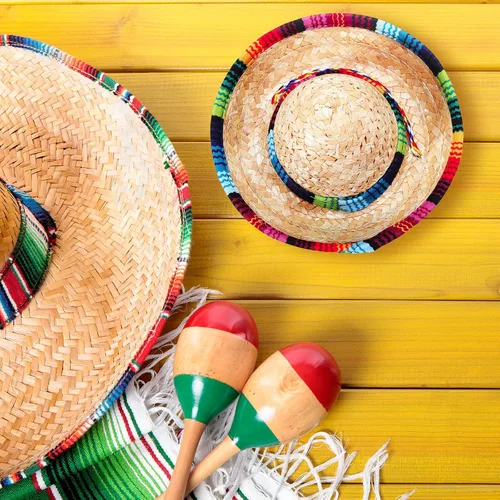 Vista 4 de Geyoga 12 piezas mini sombrero de fiesta mexicano paja natural fiesta cinco de mayo sombreros de carnaval decoración de mesa disfraz para mascotas