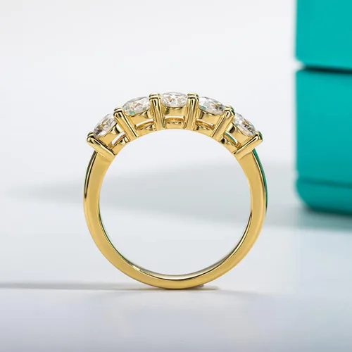 Vista 3 de AnuClub 5 Stone Moissanite Ring 1.5cttw D Color Lab Diamond Gold Plated Silver Stackable Rings For Women With Certificate