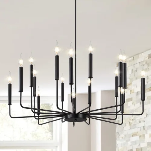 Vista 8 de Yiisem Candelabro Moderno de Granja Negro, Candelabro Rústico de 8 Luces, Candelabros Industriales Colgantes para Comedor, Sala de Estar, Cocina