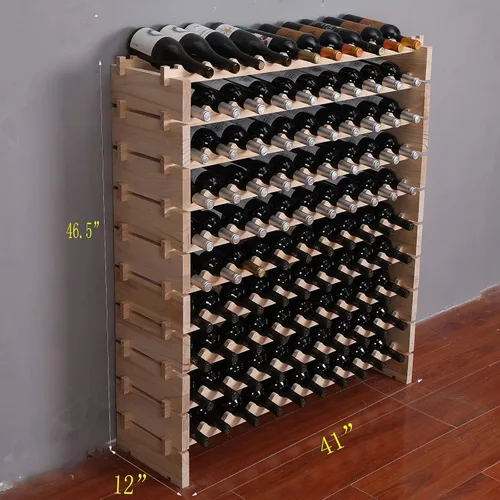 Vista 3 de Armario para vino independiente para piso, apilable, almacenamiento modular para encimera, soporte de vino de madera (100 botellas)
