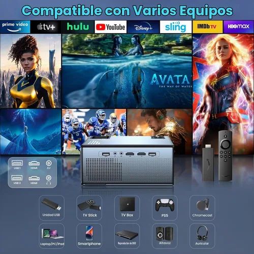 Vista 5 de 【400 ANSI de alto brillo】Proyector Bluetooth WiFi FUDONI Native 1080P Negro