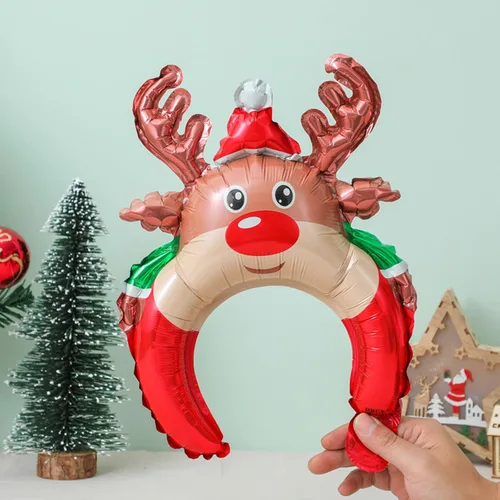Vista 2 de Diadema de globo de Navidad, globo de papel de aluminio, diadema inflable de Navidad, globos inflables para decoración de fiestas temáticas