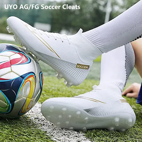 Vista 3 de UYO Men's Soccer Shoes Football Cleats Outdoor High-Tops Lace-Up Non-Slip Spikes AGFG Boots