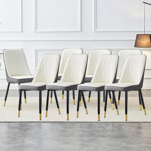 Vista 10 de Juego de 2 sillas de comedor modernas, color negro, sillas de cocina de piel sintética, sillas laterales tapizadas con patas de metal, sillas sin