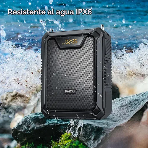 Vista 4 de SHIDU 30W Amplificador de voz con micrófono inalámbrico y auriculares de micrófono IPX6 Waterproof Amplifier Wireless & Wired Microphone Bluetooth