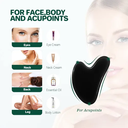 Vista 3 de Gua Sha - Herramienta facial de guasha, piedra de jade natural para terapia de acupuntura de spa, tratamiento de punto de activación, alivia