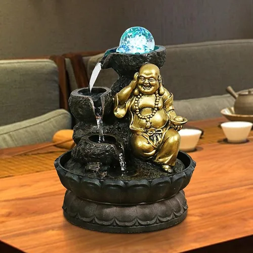 Vista 6 de Tabletop Water Fountain Fotai Waterfall Fountain Feng Shui Polo Office Decoration - Round Water Flow Waterfall Suitable for Office Bedroom Decoration
