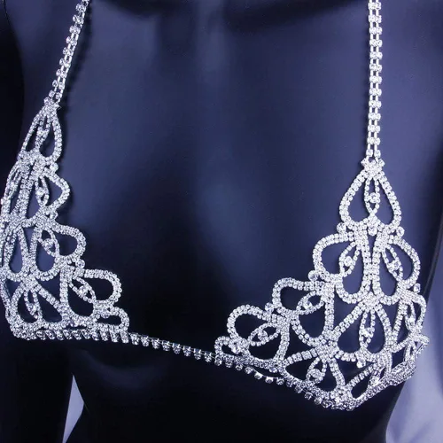 Vista 5 de Ropa interior sexy de Rhinstone para mujer, cadena de cristal, cadena de cintura para el vientre, minivestido brillante, joyería nocturna, bragas