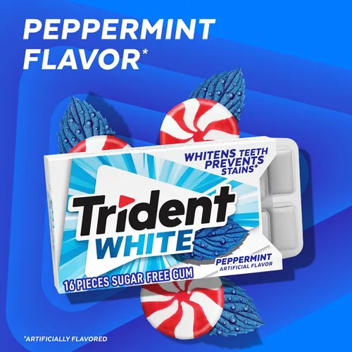 Vista 3 de Chicle Trident White de menta piperita sin azúcar, 9 paquetes de 16 piezas (144 piezas en total)