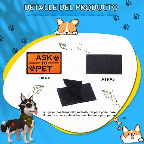 Vista 4 de MTLEE - 16 parches para perros de servicio, no te animes en entrenamiento para collar de arnés Ask to Pet Patches Removable Tactical Embroidered