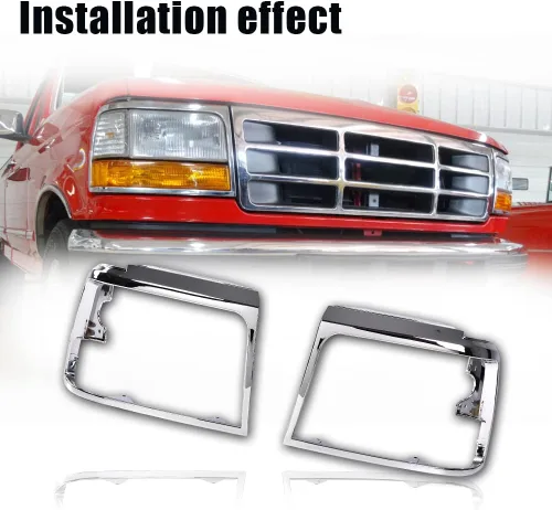 Vista 2 de PIT66 Puertas de marco de faros delanteros, compatible con Ford F150 F250 1992-1996 plateado cromado