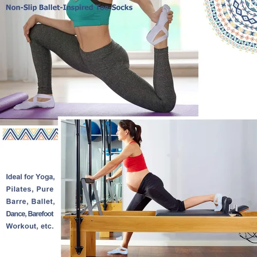 Vista 4 de Ozaiic Yoga Socks for Women with Grips, Non-Slip Five Toe Socks for Pilates, Barre, Ballet, Fitness