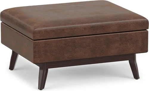 Vista 26 de SIMPLIHOME Owen Mesa de Centro Rectangular Moderna de Mediados de Siglo de 34 pulgadas de Ancho con Otomana de Almacenamiento en Tela de Poliéster