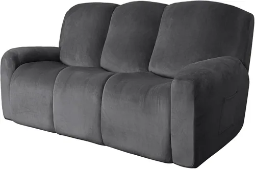 Vista 23 de Easy-Going Sofá biplaza reclinable de terciopelo con funda de consola central, fundas elásticas para sofá reclinable de 8 piezas, funda de sofá