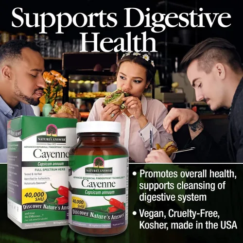 Vista 4 de Nature's Answer Suplemento de cápsula de pimienta de cayena en polvo, 90 unidades Potenciador natural del metabolismo Promueve la salud