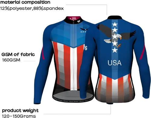 Vista 3 de Lo.gas Camiseta de ciclismo de EE. UU. para hombre, manga corta, para ciclismo, con bandera estadounidense, ropa de bicicleta de carretera